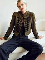 Women's Retro Military Cropped Jacket – Elegant Slim Fit