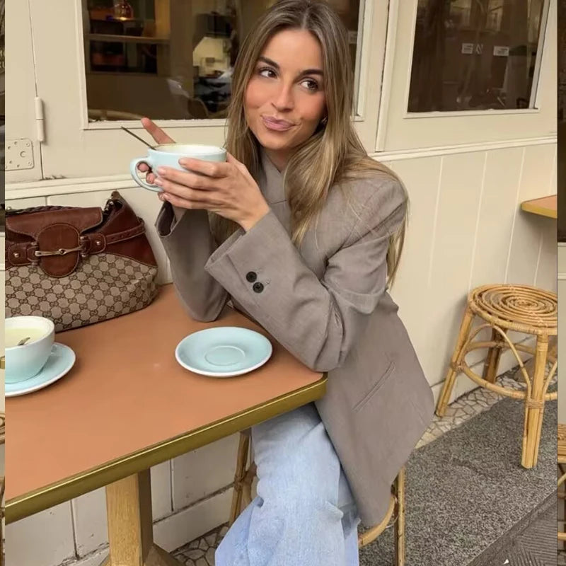 Women's Autumn Blazers Jackets 2026 High Neck Double Button Fashion Elegant Blazers