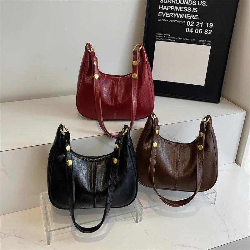 Small Leather Saddle Bags Zipper Women Crossbody Shoulder Bag Stud Strap Purse