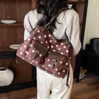 Women's Tote Bag Vintage Dot-Pattern Faux PU Leather Zipper Shoulder Bag with Phone Pocket