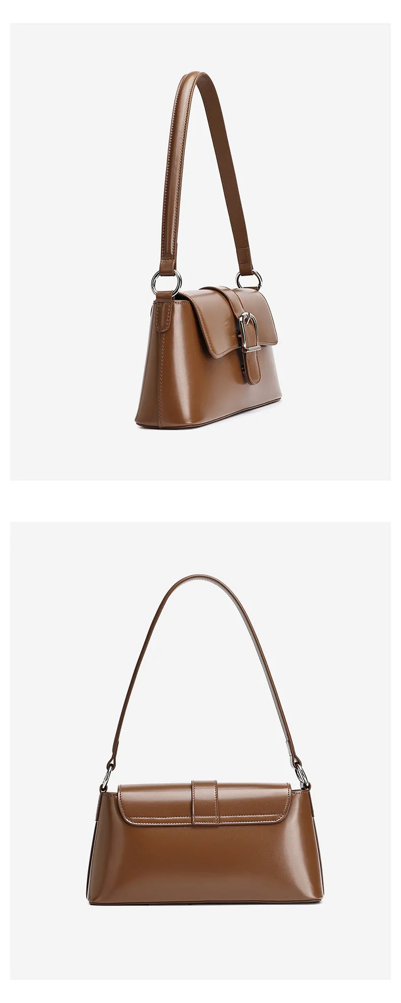 Women's Genuine Leather Baguette Shoulder Bag – Vintage Cowhide Crossbody