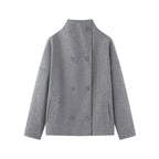Women's High-Neck Double-Breasted Jacket with Pockets
