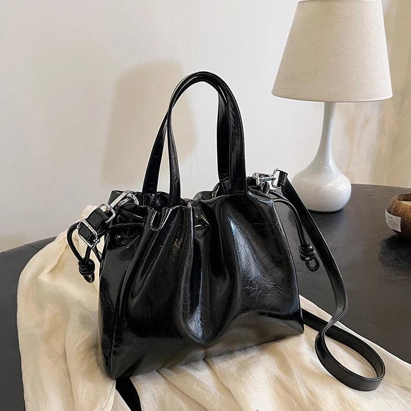 Small Leather Bucket Bags Tote Handbags Women Drawstring Crossbody Bags