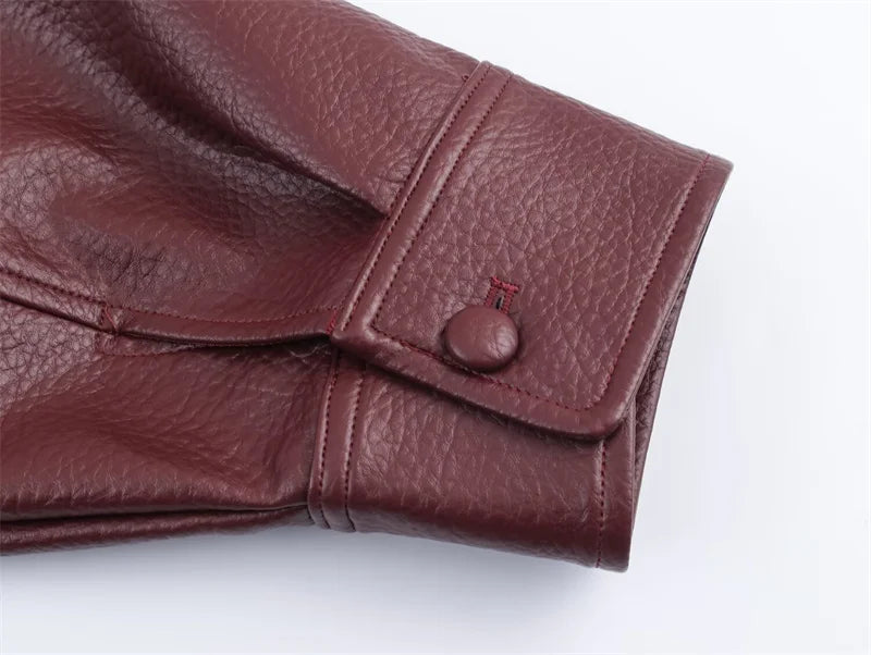 Women's Jacket Pebble Faux Leather Full-Sleeve Moto-Style Zipper Casual Coat