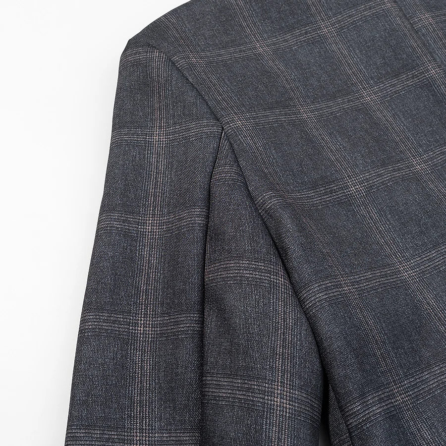Women's Plaid Stand-Collar Single-Button Blazer Fashion High Street Outwear
