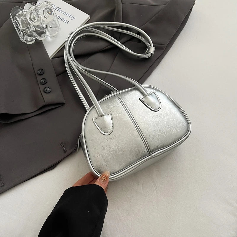 Mini Shoulder Bags Zippper Pu Leather Simple Solid Handbags Silver 21cmx15cmx7cm Saa870a76534647a2a4b1a66bbe314bc2U STYLEINGER