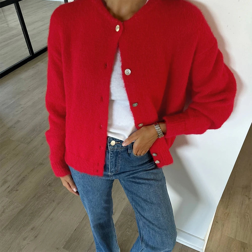 Women's Soft and Sticky Cardigan 2026 New Series Round Neck Front Button Design Sweater Suitable for Outdoor Wear