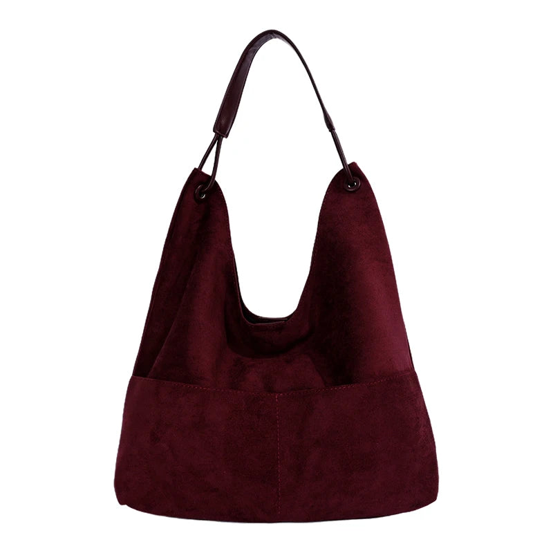 Women's Hobo Bag Vintage Large-Capacity Soft Faux-Suede Hasp Shoulder Bag with Phone Pocket