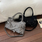 PU Leather Vintage Tote Bag – Rivet Detail, Adjustable Strap, 37×20×9 cm
