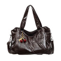 Women's Faux Leather Tote Shoulder Bag with Charm