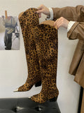 Women's Metal-Toe Western Boots in Leopard Print & Brown