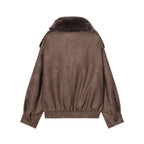 Women's  Faux Fur Collared Zip-Up Jacket with Pockets