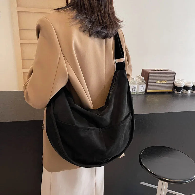 Large Suede Retro Shoulder Bag Women Zipper Soft Outer Pockets Hobo Handbags