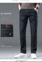 New High Quality Jeans Men's Business Casual Straight Denim Pants Stretch Fashion Classic Work Trousers Blue Black Male