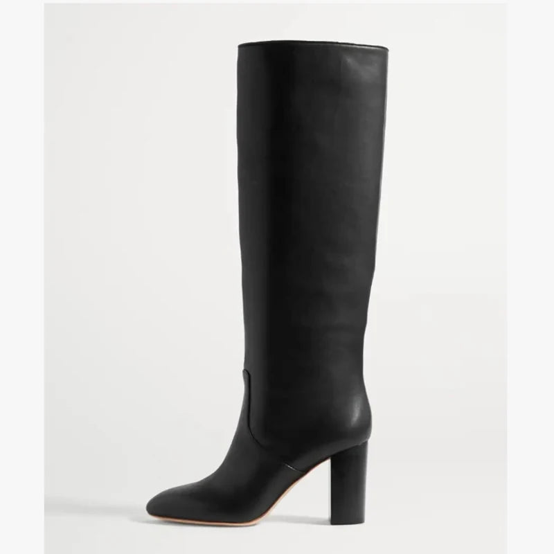 Arden Furtado Women's Genuine Leather Knee-High Riding Boots – Round Toe Square Heel