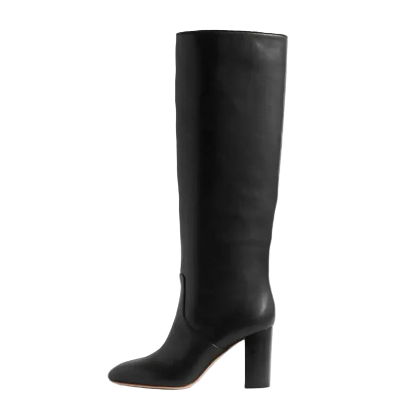 Arden Furtado Women's Genuine Leather Knee-High Riding Boots – Round Toe Square Heel