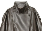 Women's Jacket Pebble Faux Leather Full-Sleeve Moto-Style Zipper Casual Coat