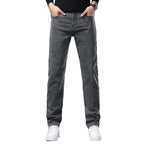 Men's Jeans Slim Straight Leg Mid-Rise Smart Casual Garment-Washed Denim Pants