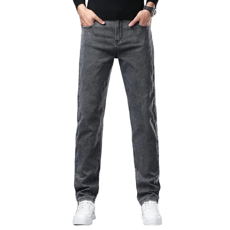 Men's Jeans Slim Straight Leg Mid-Rise Smart Casual Garment-Washed Denim Pants