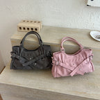 PU Leather Vintage Tote Bag – Rivet Detail, Adjustable Strap, 37×20×9 cm