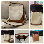Women's Canvas & PU Leather Bucket Bag with Wide Crossbody Strap