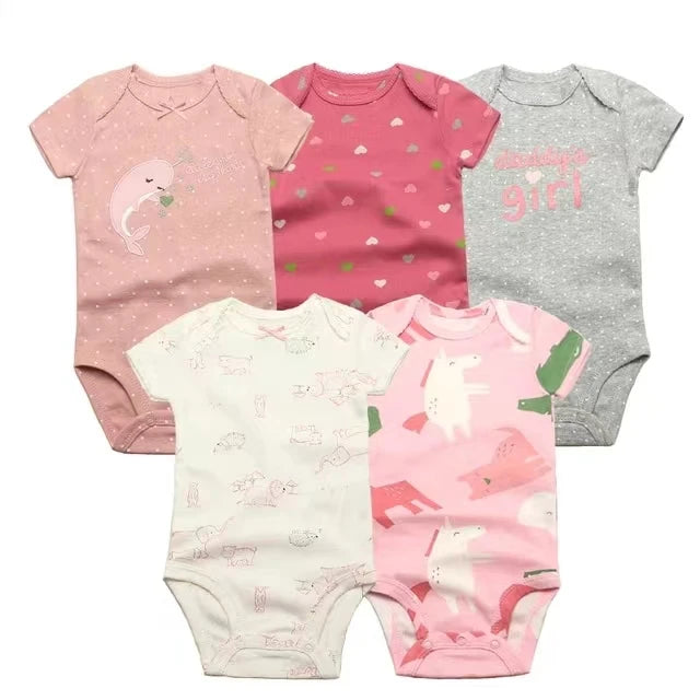 Baby Cotton Short-Sleeve Bodysuits, 5-Pack, 6–24 Months