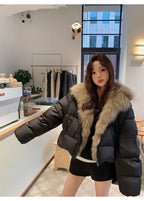 Women's Cropped Puffer Jacket with Faux Fur Collar