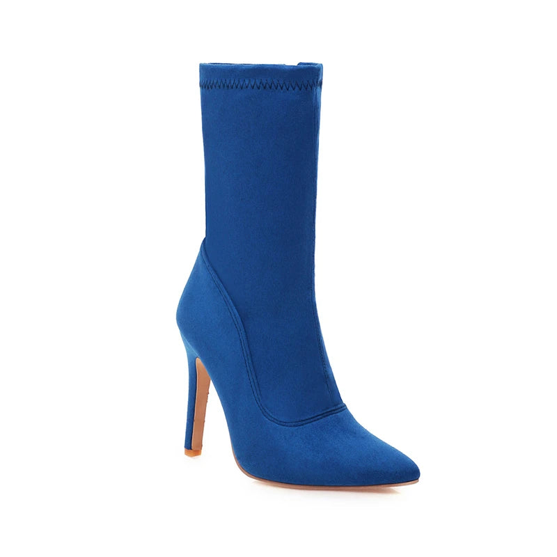 Women’s High Heel Sock Ankle Boots – Pointed Toe, Plus Size