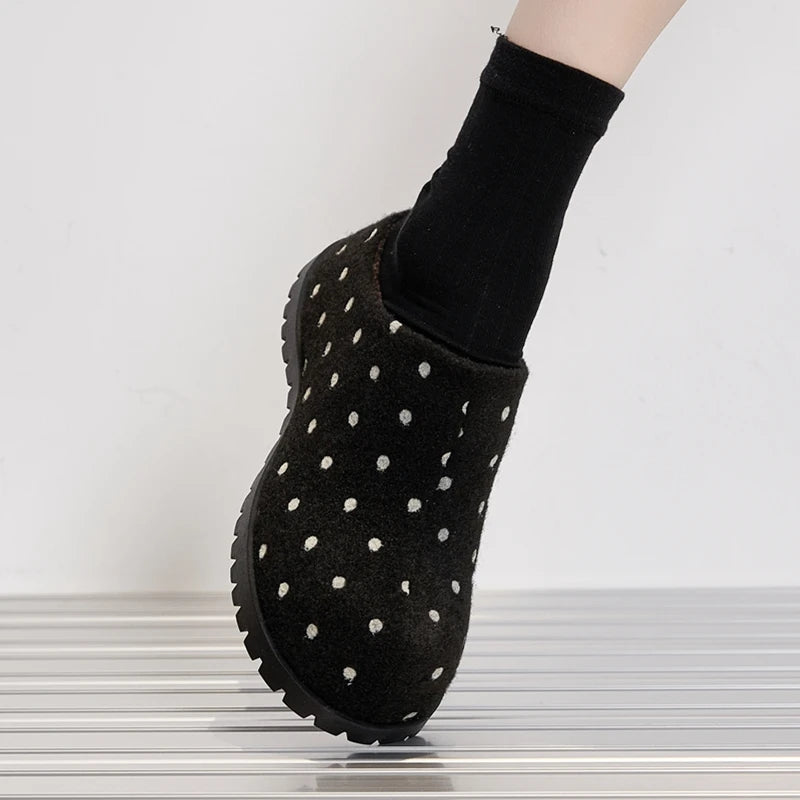 Damen Polka Dot Mule Hausschuhe Dicke Plattform Slip-On Offene Schuhe