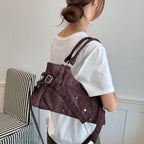 PU Leather Vintage Tote Bag – Rivet Detail, Adjustable Strap, 37×20×9 cm