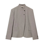 Women's Autumn Blazers Jackets 2026 High Neck Double Button Fashion Elegant Blazers