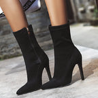 Women’s High Heel Sock Ankle Boots – Pointed Toe, Plus Size