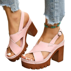 Sandals Open Toe Block Heels Criss Cross Pu Leather Summer High Heel Shoes
