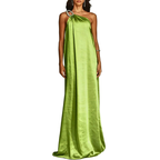 Satin Maxi Dress One-Shoulder Rhinestone Ruched Elegant Party Women's