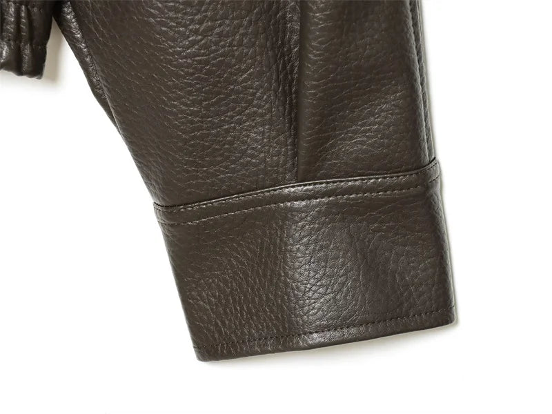 Women's Jacket Pebble Faux Leather Full-Sleeve Moto-Style Zipper Casual Coat