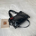 Women's Faux Leather Tote Shoulder Bag with Charm