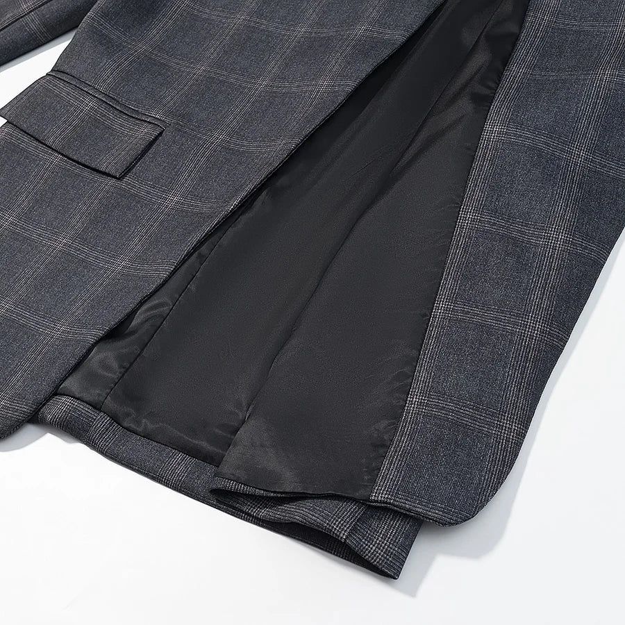Women's Plaid Stand-Collar Single-Button Blazer Fashion High Street Outwear