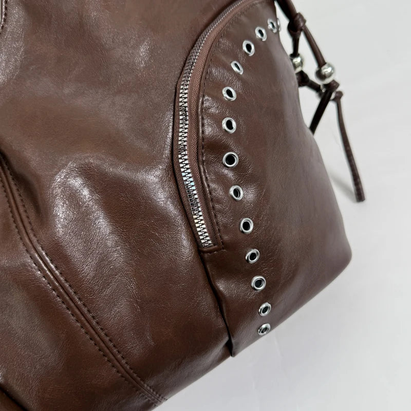 Women's Faux Leather Hobo Shoulder Bag with Zipper Closure