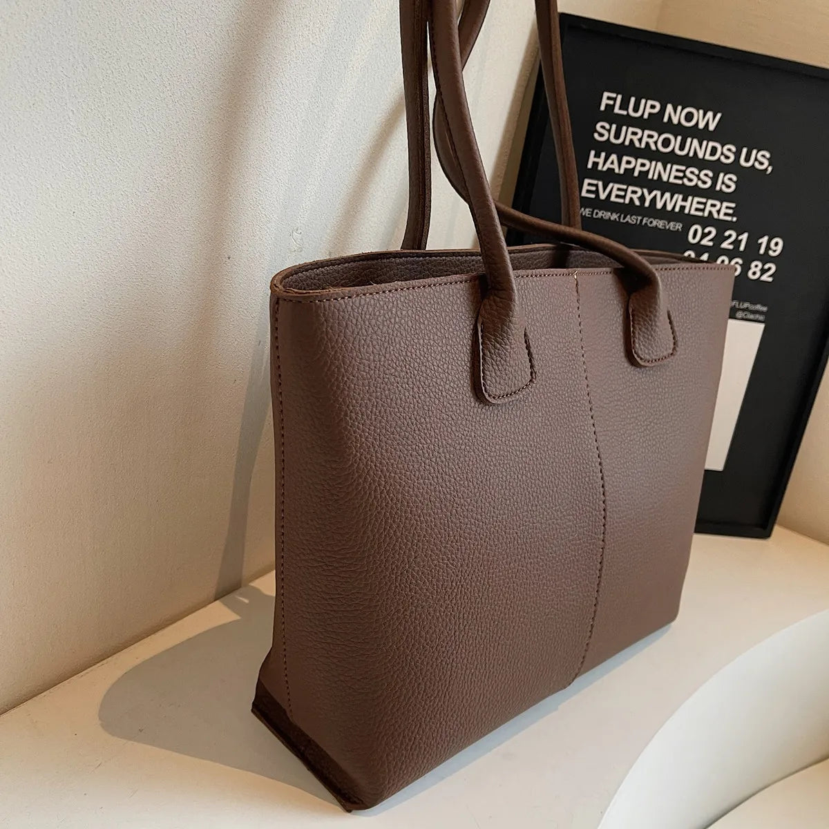 Small Large Tote Handbags PU Leather Shoulder Bag Women Zipper Solid Purses