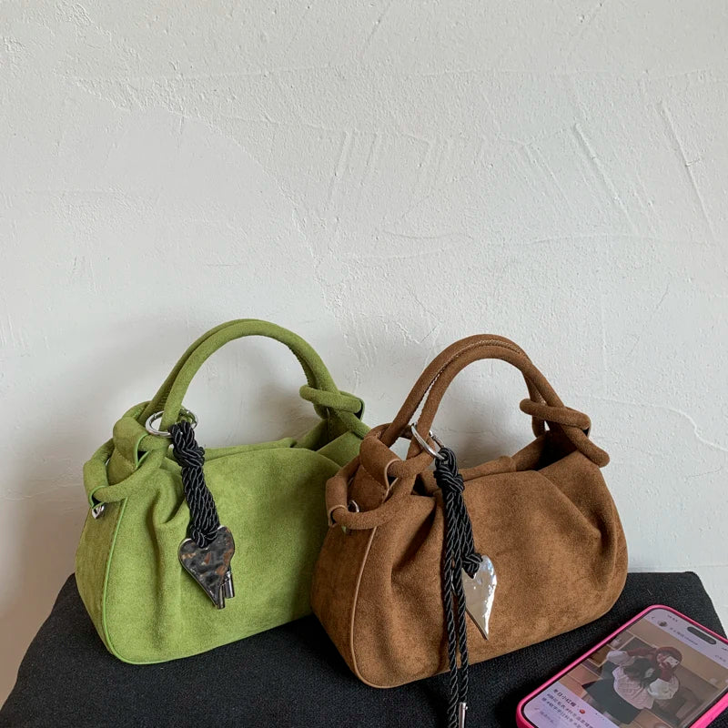 Women's Faux Suede Leather Crossbody Bag with Short Handle