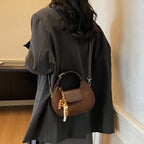 Women's Retro PU Leather Small Saddle Bag – Crossbody Shoulder Handbag with Pendant