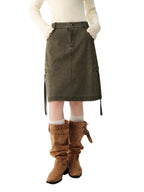Women's Skirt Viscose Broadcloth Straight Cargo-Style Pockets High-Rise Empire Waist Knee-Length Casual Winter