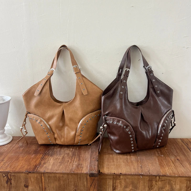 Women's Faux Leather Hobo Shoulder Bag with Zipper Closure