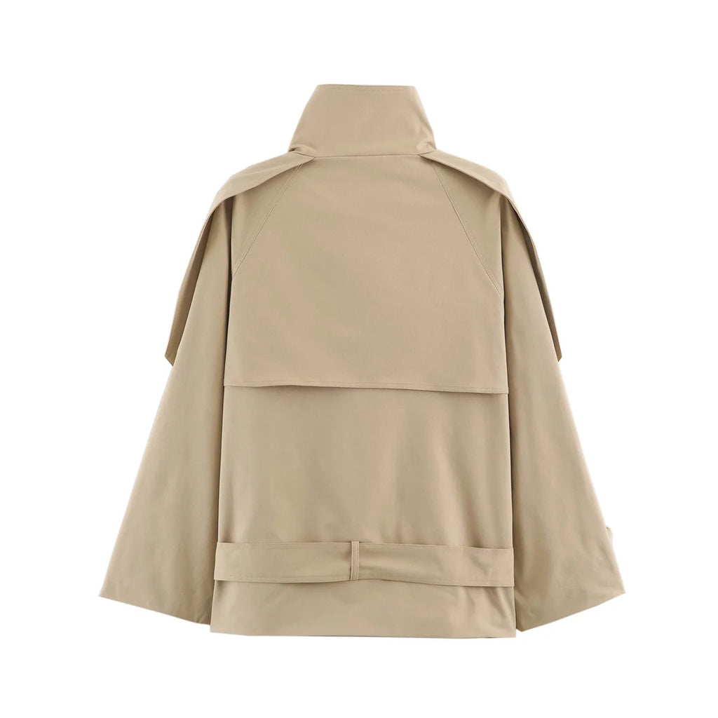 Khaki Belted Short Trench Coat for Women