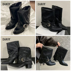 Women's Western Buckle Ankle Boots with Block Heels