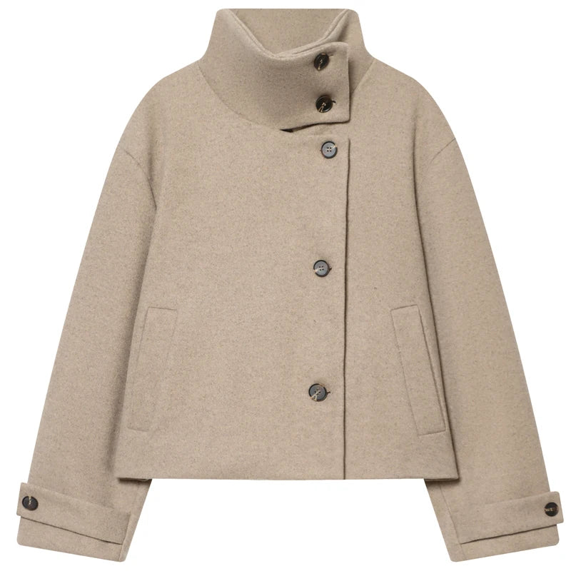 Women's Cropped High-Neck Button-Front Jacket