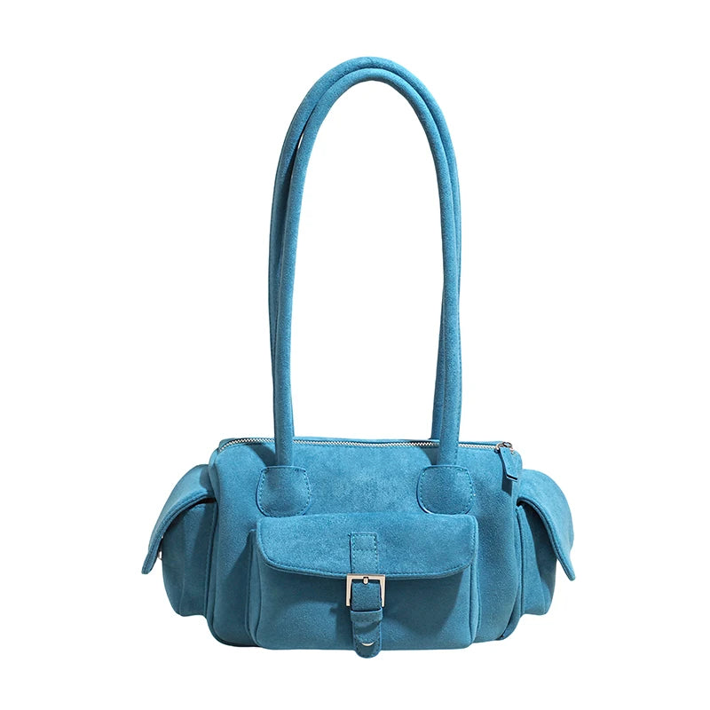 Women's Shoulder Bag Vintage Faux-Suede Baguette Zipper Underarm Bag with Phone Pocket