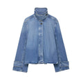 Women's Street Fashion Denim Jackets Long Sleeves High Neck New Casual Denim Coats ﻿