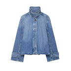 Women's Street Fashion Denim Jackets Long Sleeves High Neck New Casual Denim Coats ﻿