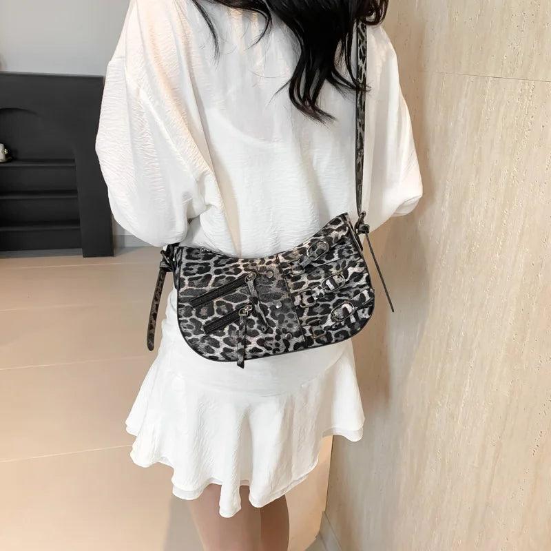 Leopard Leather Shoulder Bags Women Small Zipper Belt Zip Buckle Style Underarm